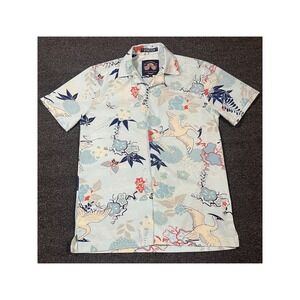Good Vibes Stretch Button Down‎ Shirt Men's S Crane Floral Print Short Sleeve
